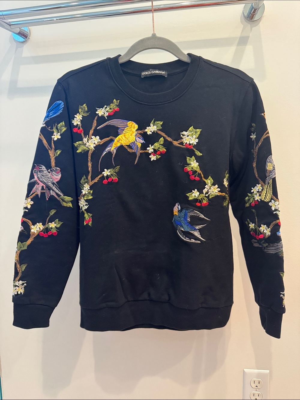 Dolce & Gabbana Black Embroidered Bird Crewneck Sweater
